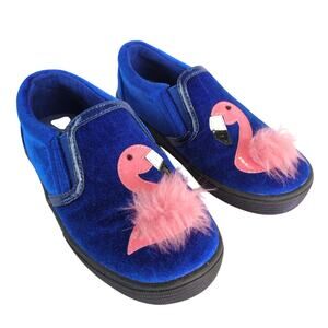 Sydney Jordyn Blue Velvet Pink Flamingo Toddler Little Girl's 10 Slip-On Shoes